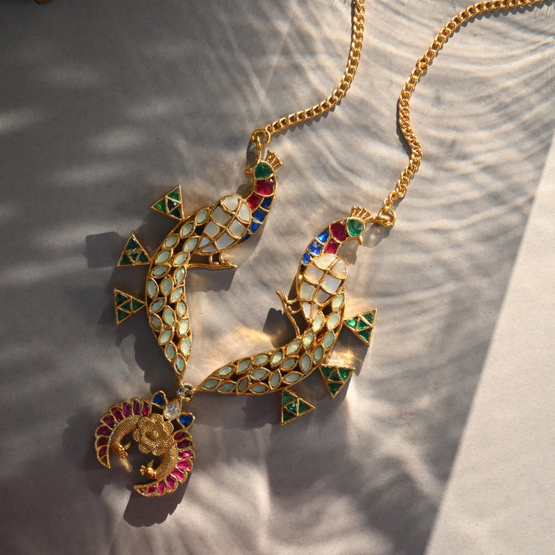 MDN1083- Pink And White Color Motif Gold Plated Jadau Kundan Pendant