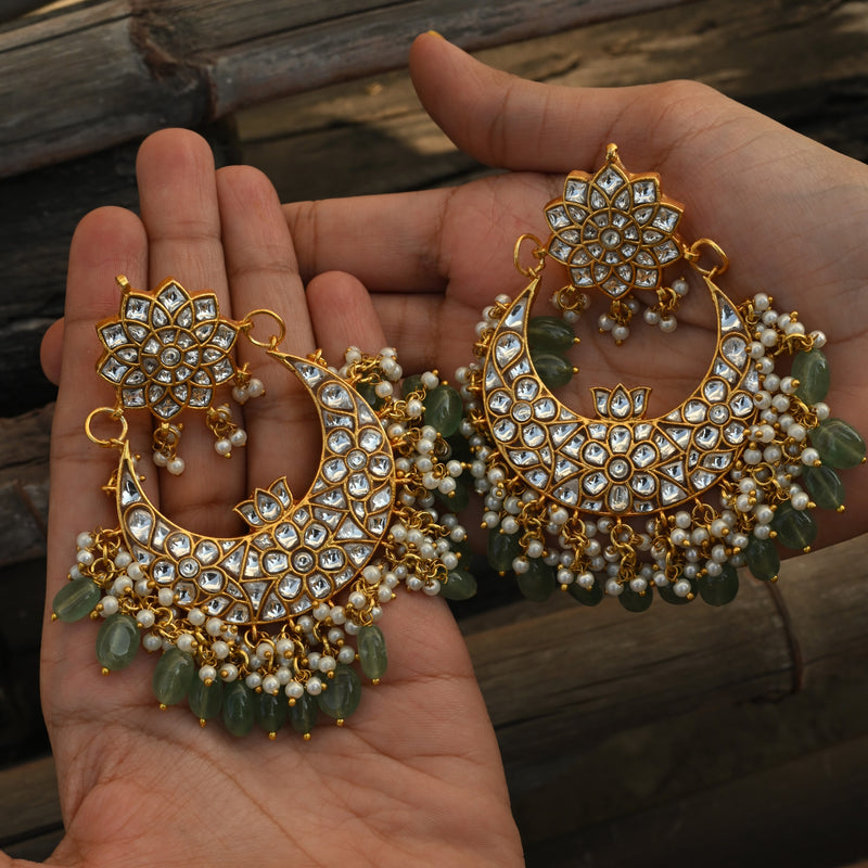 MDE1086- White Colour Gold Plated Jadau Kundan Temple Chandbali Earrings