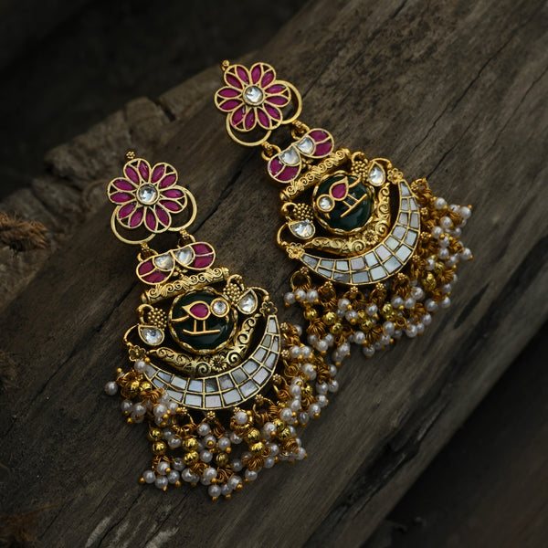 MDE1043- Multicolor Gold Plated Mother Of Pearl Heritage Chandbali Earrings