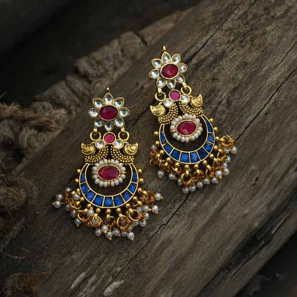 MDE1045- Multicolor Gold Plated Jadau Kundan Heritage Chandbali Earrings
