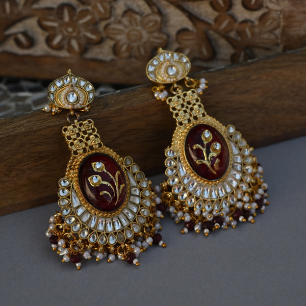 MDE1047- Green And White Color Gold Plated Jadau Kundan Heritage Chandbali Earrings