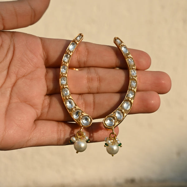 MDE1041- White color Gold Plated Jadau Kundan Thappa Earcuffs