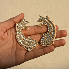 MDE487 White Colour Gold Plated Jadau Kundan Earcuffs