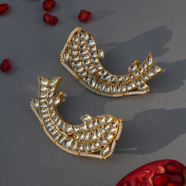 MDE487 White Colour Gold Plated Jadau Kundan Earcuffs
