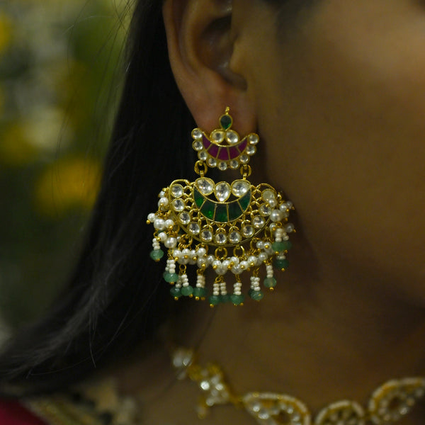 MDE1039- Multicolour Gold Plated Jadau Kundan Dangler Earrings