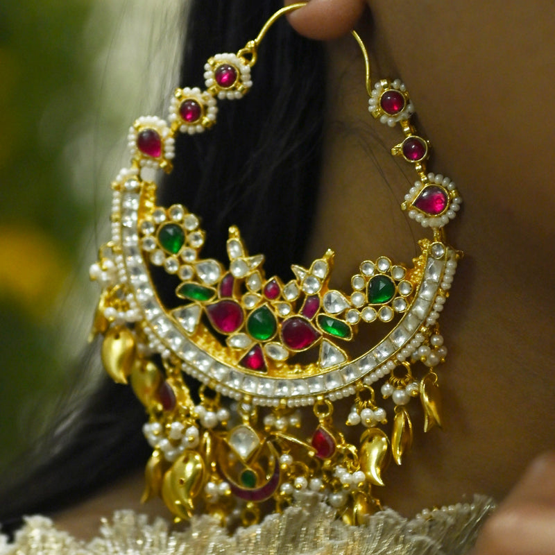 MDE1095- Multi Colour Gold Plated Jadau Kundan Chandbali Earrings