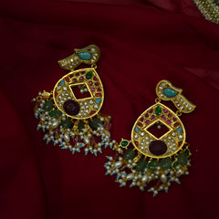 MDR791- Multicolour Gold Plated Thappa Jadau Kundan Chandbali Earrings