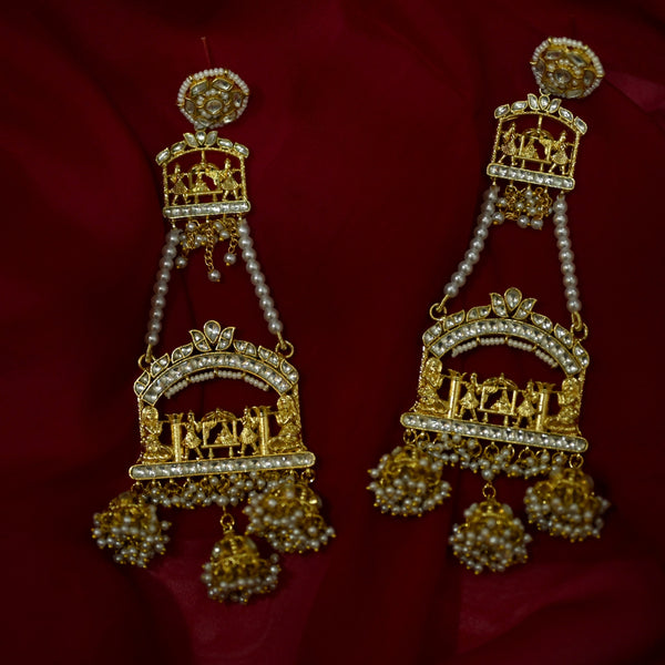 MDE1094- White Color Gold Plated Jadau Kundan Heritage Dangler Earrings