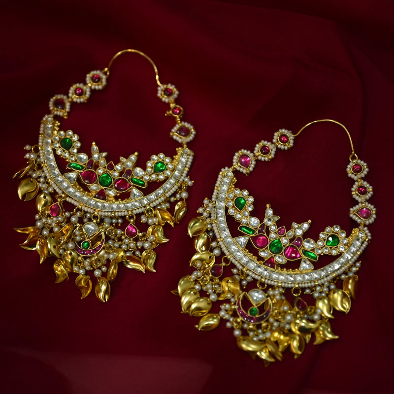 MDE1095- Multi Colour Gold Plated Jadau Kundan Chandbali Earrings