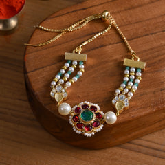 MDB833- Multi Colour Gold Plated Jadau Kundan Rakhi