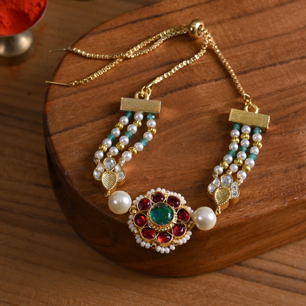 MDB833- Multi Colour Gold Plated Jadau Kundan Rakhi