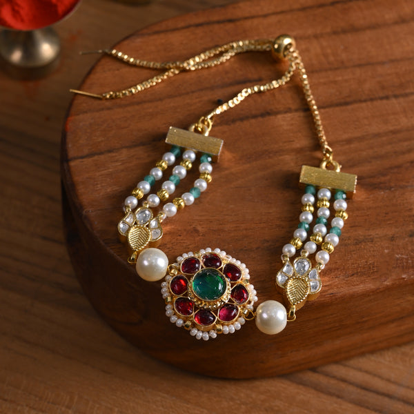 MDB833- Multi Colour Gold Plated Jadau Kundan Rakhi
