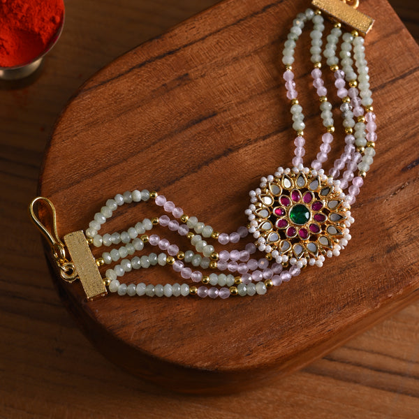 MDB834- Multi Colour Gold Plated Mother of Pearl Rakhi