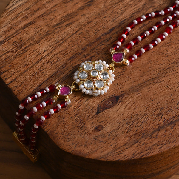 MDB836- White and Pink Colour Gold Plated Jadau Kundan Rakhi