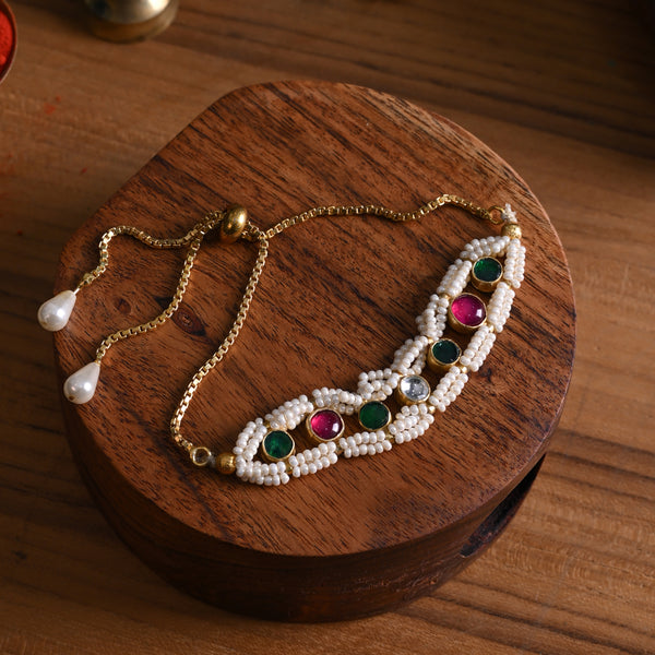 MDB837- Multi Colour Gold Plated Jadau Kundan Rakhi