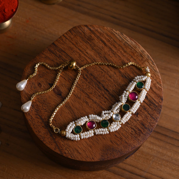 MDB837- Multi Colour Gold Plated Jadau Kundan Rakhi
