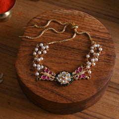MDB840- White and Pink Colour Gold Plated Jadau Kundan Flower and Butterfly Motif Rakhi