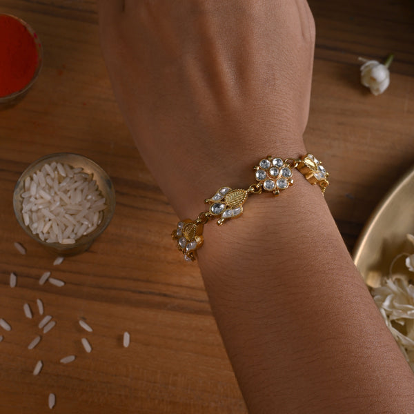 MDB843- White Colour Gold Plated Jadau Kundan Rakhi