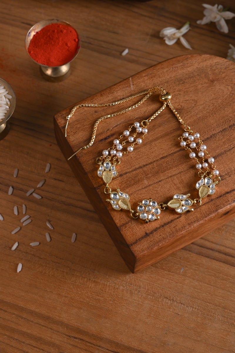 White Colour Gold Plated Jadau Kundan Rakhi