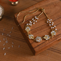 MDB843- White Colour Gold Plated Jadau Kundan Rakhi