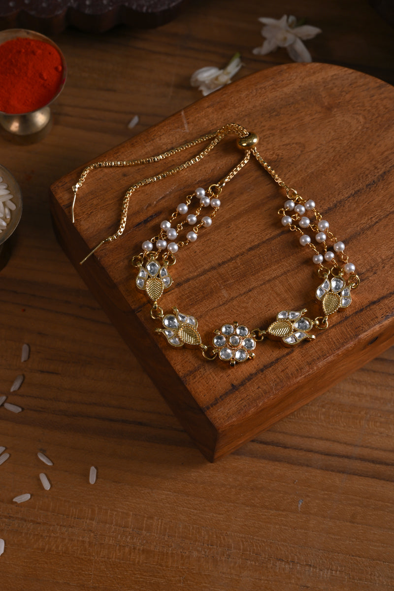 White Colour Gold Plated Jadau Kundan Rakhi