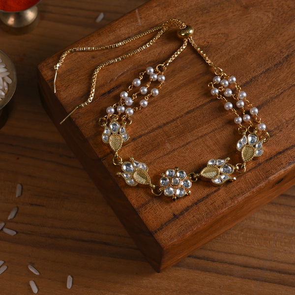 MDB843- White Colour Gold Plated Jadau Kundan Rakhi