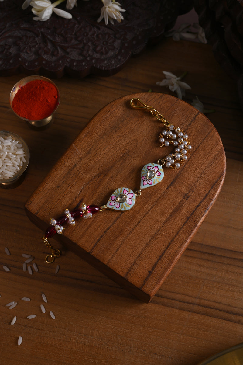 Multi Colour Gold Plated Jadau Kundan Rakhi