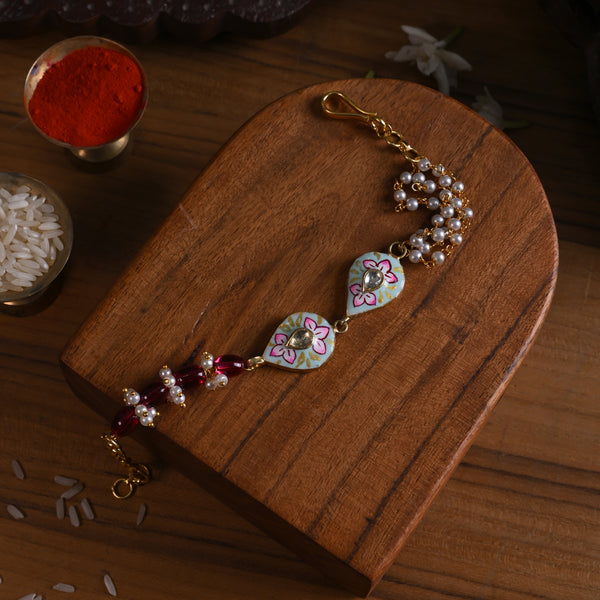 MDB846- Multi Colour Gold Plated Jadau Kundan Rakhi