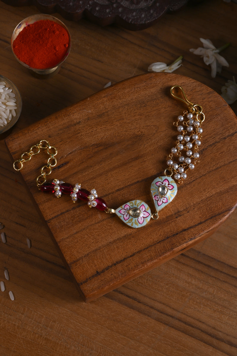 Multi Colour Gold Plated Jadau Kundan Rakhi