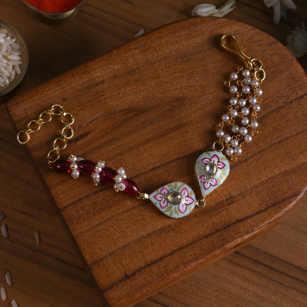 MDB846- Multi Colour Gold Plated Jadau Kundan Rakhi