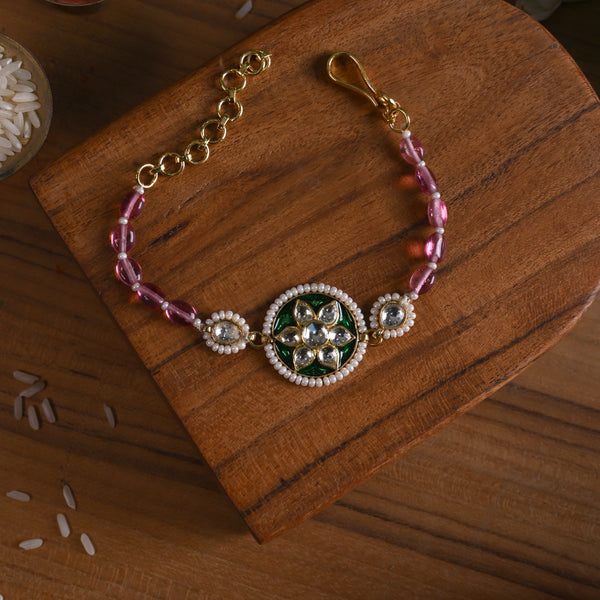 MDB847- Multi Colour Gold Plated Jadau Kundan Rakhi