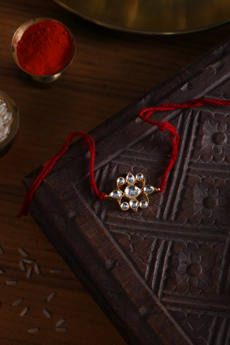 White Colour Gold Plated Jadau Kundan Rakhi