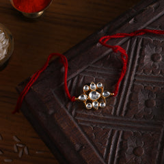 MDB848- White Colour Gold Plated Jadau Kundan Rakhi