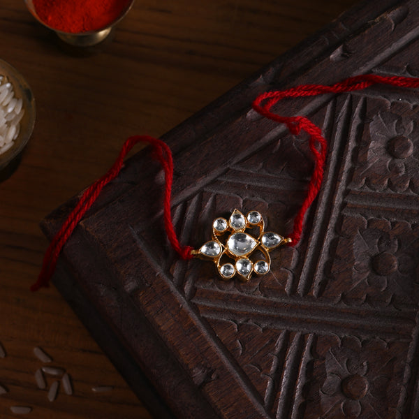 MDB848- White Colour Gold Plated Jadau Kundan Rakhi