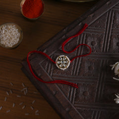MDB849- White Colour Gold Plated Jadau Kundan Rakhi