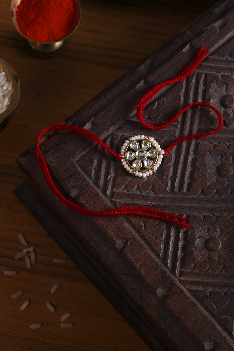 White Colour Gold Plated Jadau Kundan Rakhi
