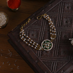 MDB850- Green and White Colour Gold Plated Jadau Kundan Rakhi