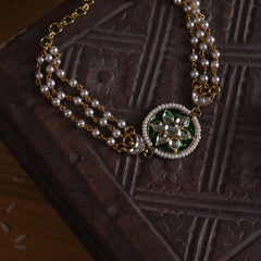MDB850- Green and White Colour Gold Plated Jadau Kundan Rakhi