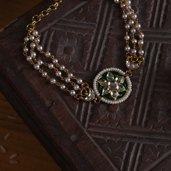 MDB850- Green and White Colour Gold Plated Jadau Kundan Rakhi
