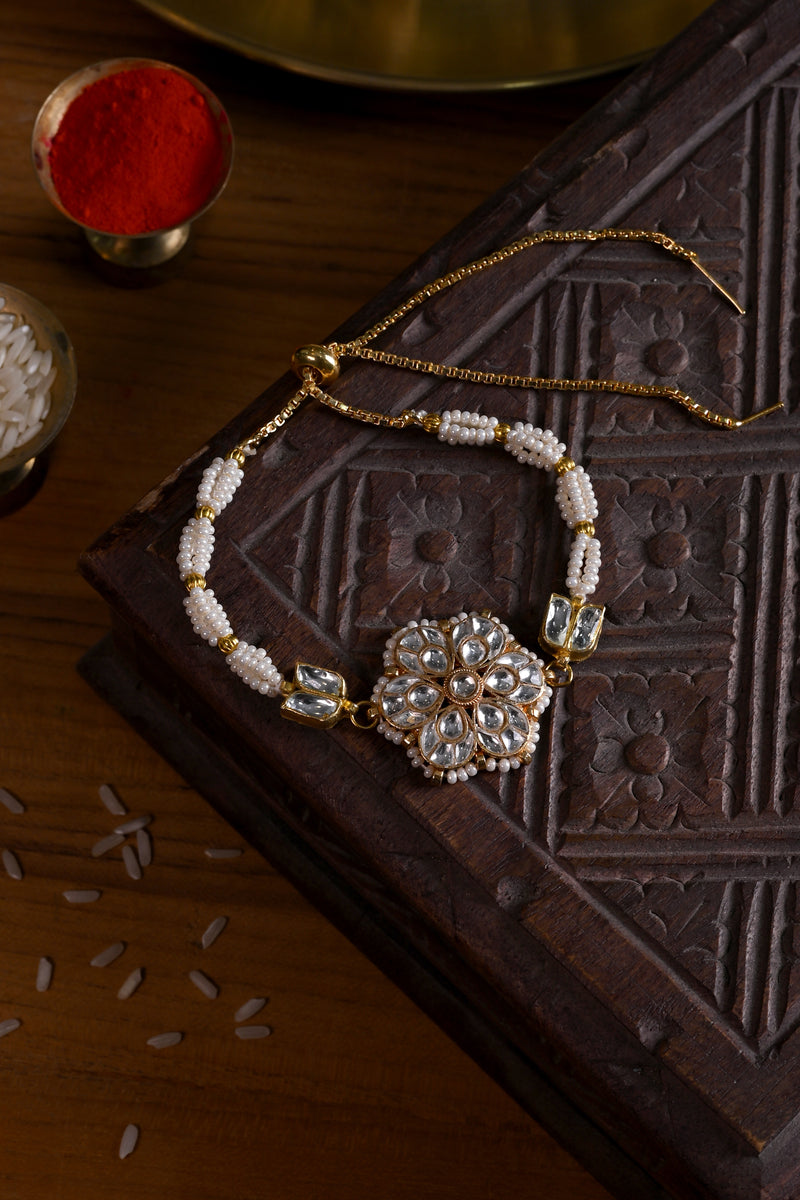 White Colour Gold Plated Jadau Kundan Rakhi