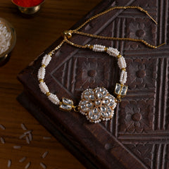 MDB835- White Colour Gold Plated Jadau Kundan Rakhi