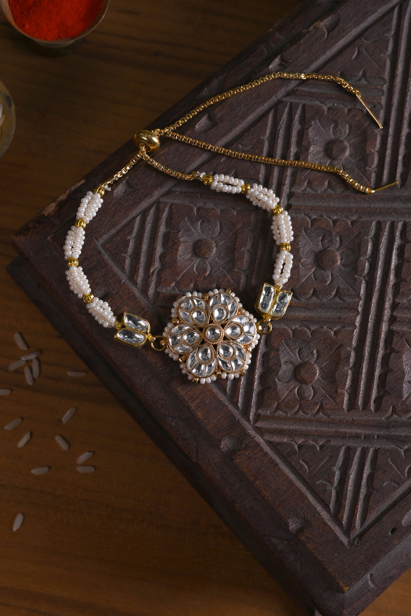 White Colour Gold Plated Jadau Kundan Rakhi