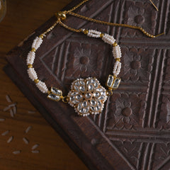 MDB835- White Colour Gold Plated Jadau Kundan Rakhi