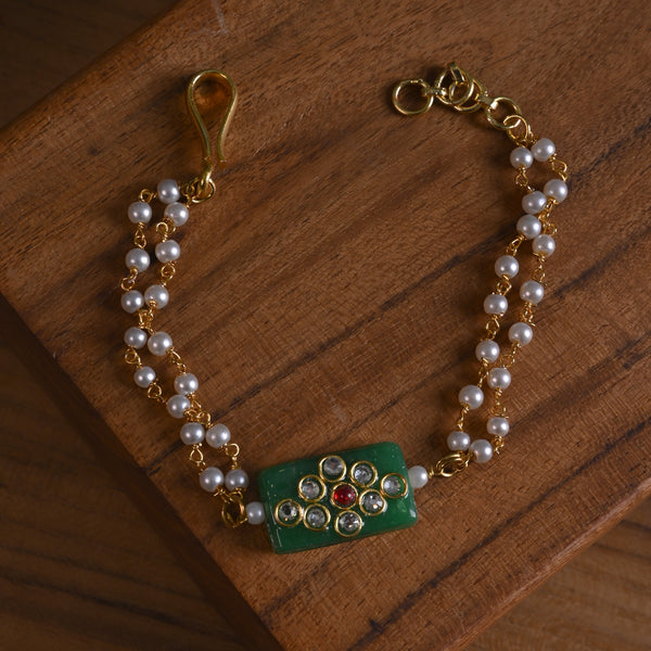 MDB852- Green Colour Gold Plated Jadau Kundan Rakhi