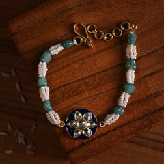 MDB856- Blue and White Colour Gold Plated Jadau Kundan Rakhi