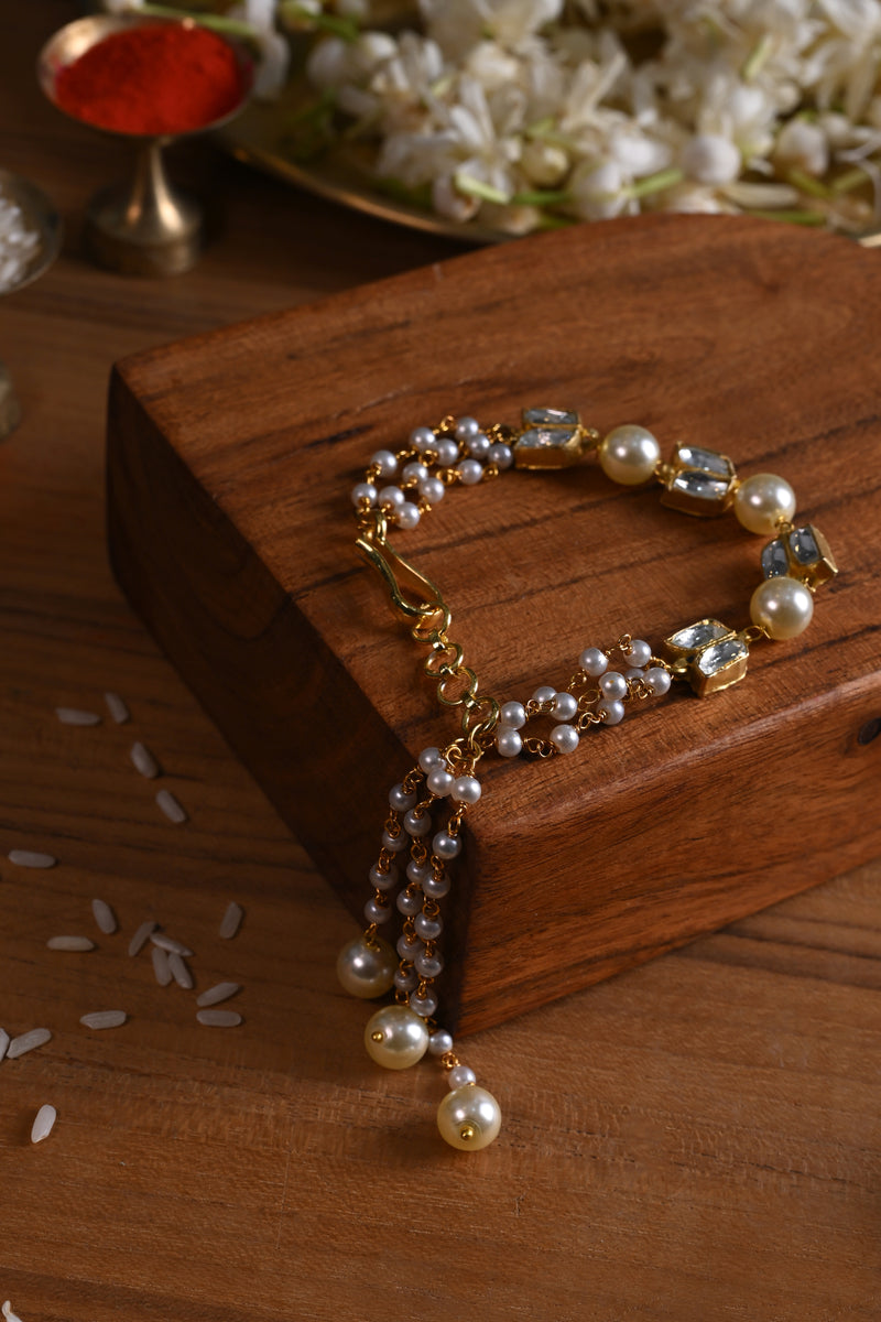 White Colour Gold Plated Jadau Kundan Rakhi