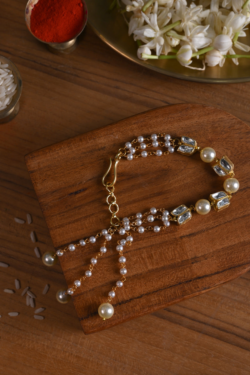 White Colour Gold Plated Jadau Kundan Rakhi