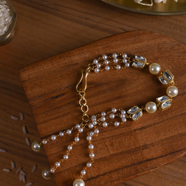 MDB857- White Colour Gold Plated Jadau Kundan Rakhi