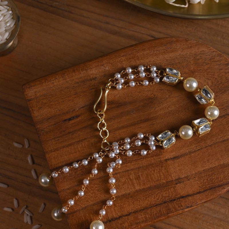 MDB857- White Colour Gold Plated Jadau Kundan Rakhi