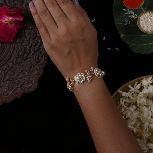 MDB851- White and Pink Colour Gold Plated Jadau Kundan Rakhi